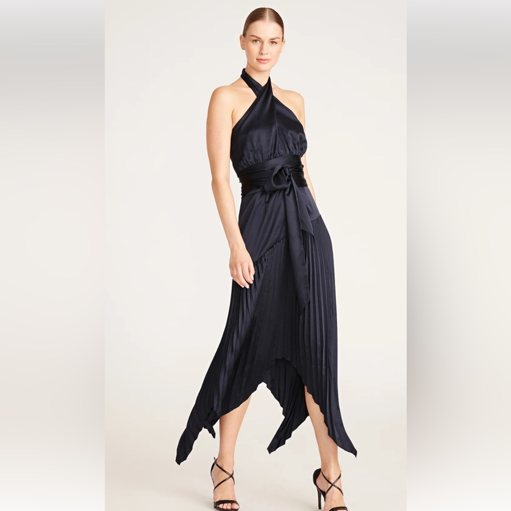 AMUR Blue Asymmetrical Halter Gown